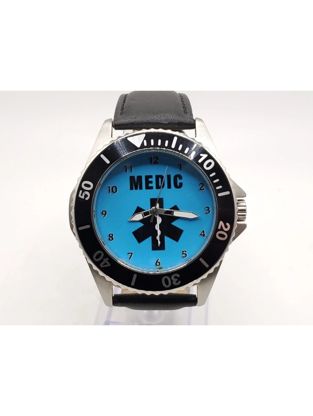 Zazzle Medic Watch Mens New Battery Blue Dial Rotating Bezel 45mm